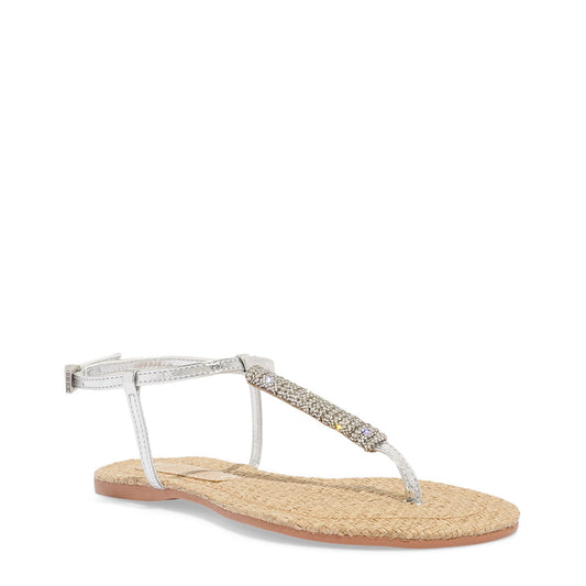 Rasteira Santa Lolla Strass Metalizada Prata