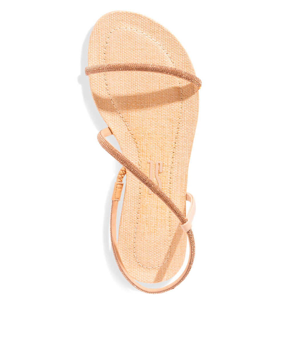 Rasteira Santa Lolla Tiras Finas Bege Strass Rosê