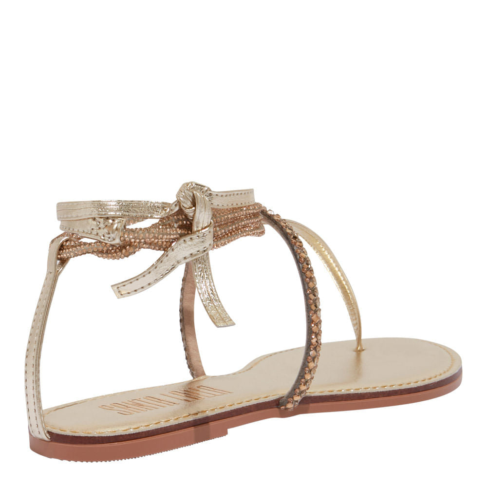 Rasteirinha Amarração Santa Lolla Strass Dourada Metalizada