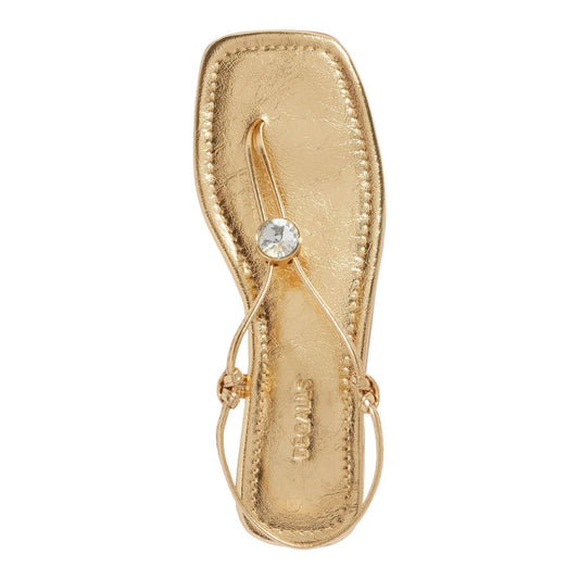 Rasteirinha Degalls Dourada Pedra Strass Bico Quadrado