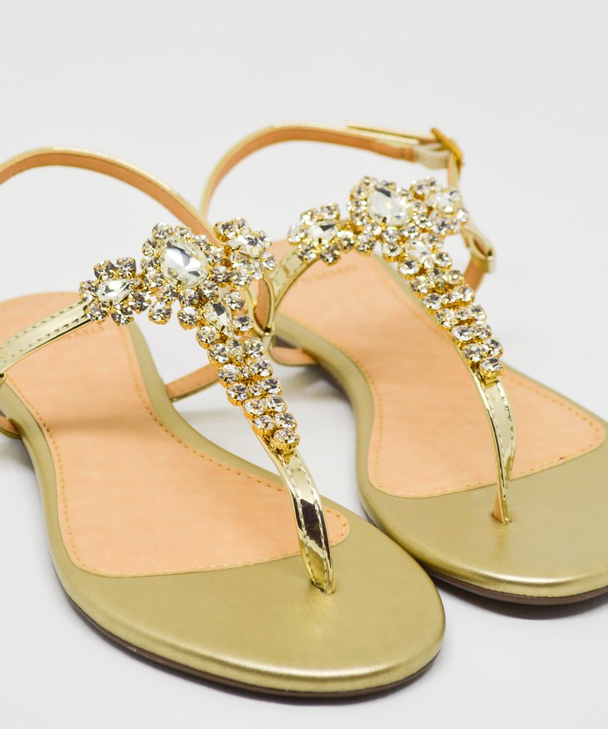 Rasteirinha Feminina Ouro Light Pedras La Femme 13970-1317