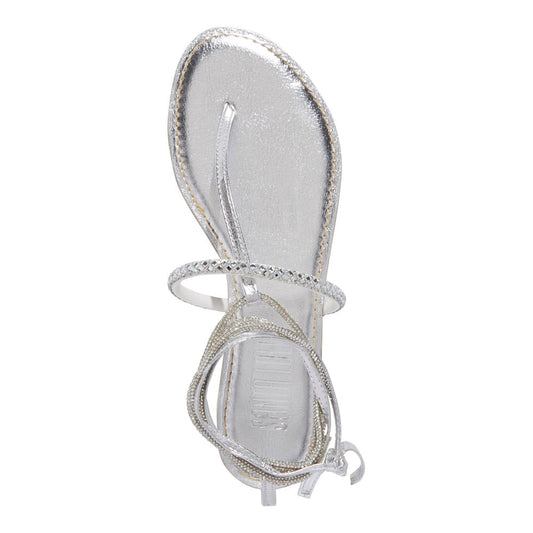 Rasteirinha Prata Strass Santa Lolla Metalizada Amarração