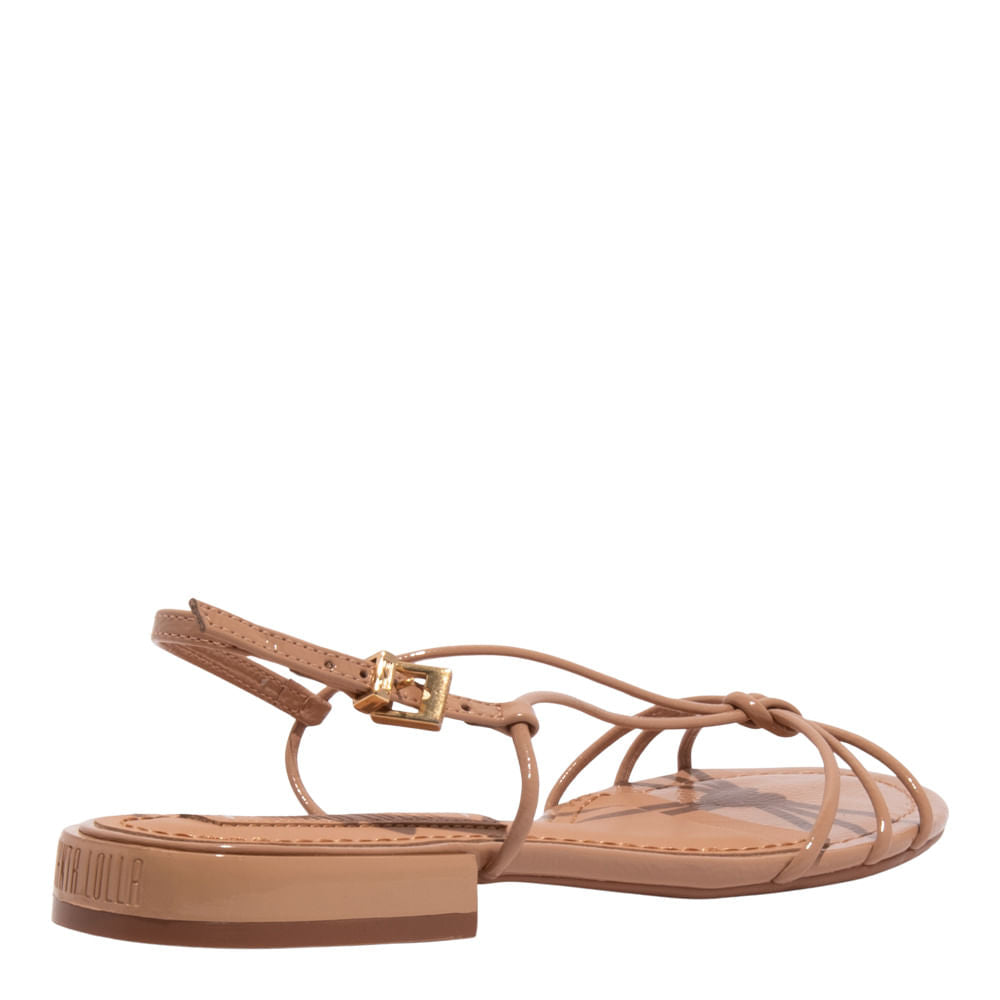 Rasteirinha Santa Lolla Bege Verniz Tiras Bico Redondo