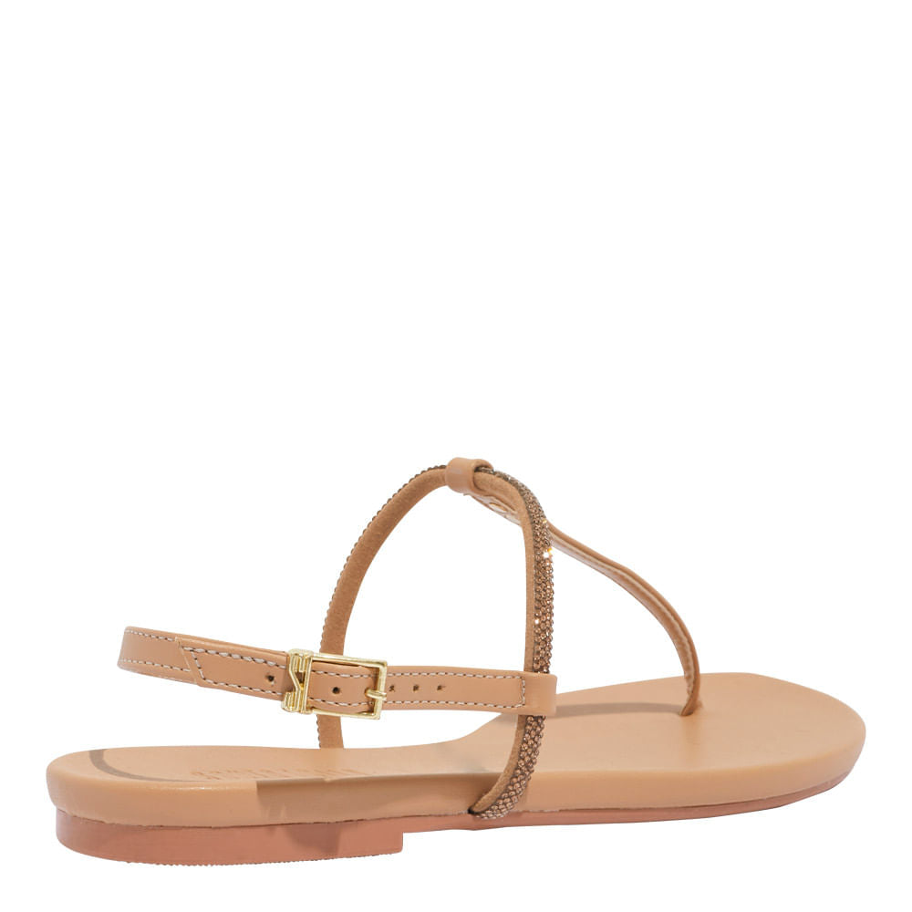 Rasteirinha Santa Lolla Nude Tiras Strass Gold