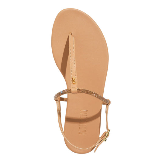 Rasteirinha Santa Lolla Nude Tiras Strass Gold