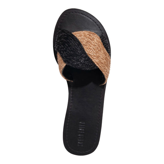 Rasteirinha Santa Lolla Preta Ráfia Tiras Cruzadas