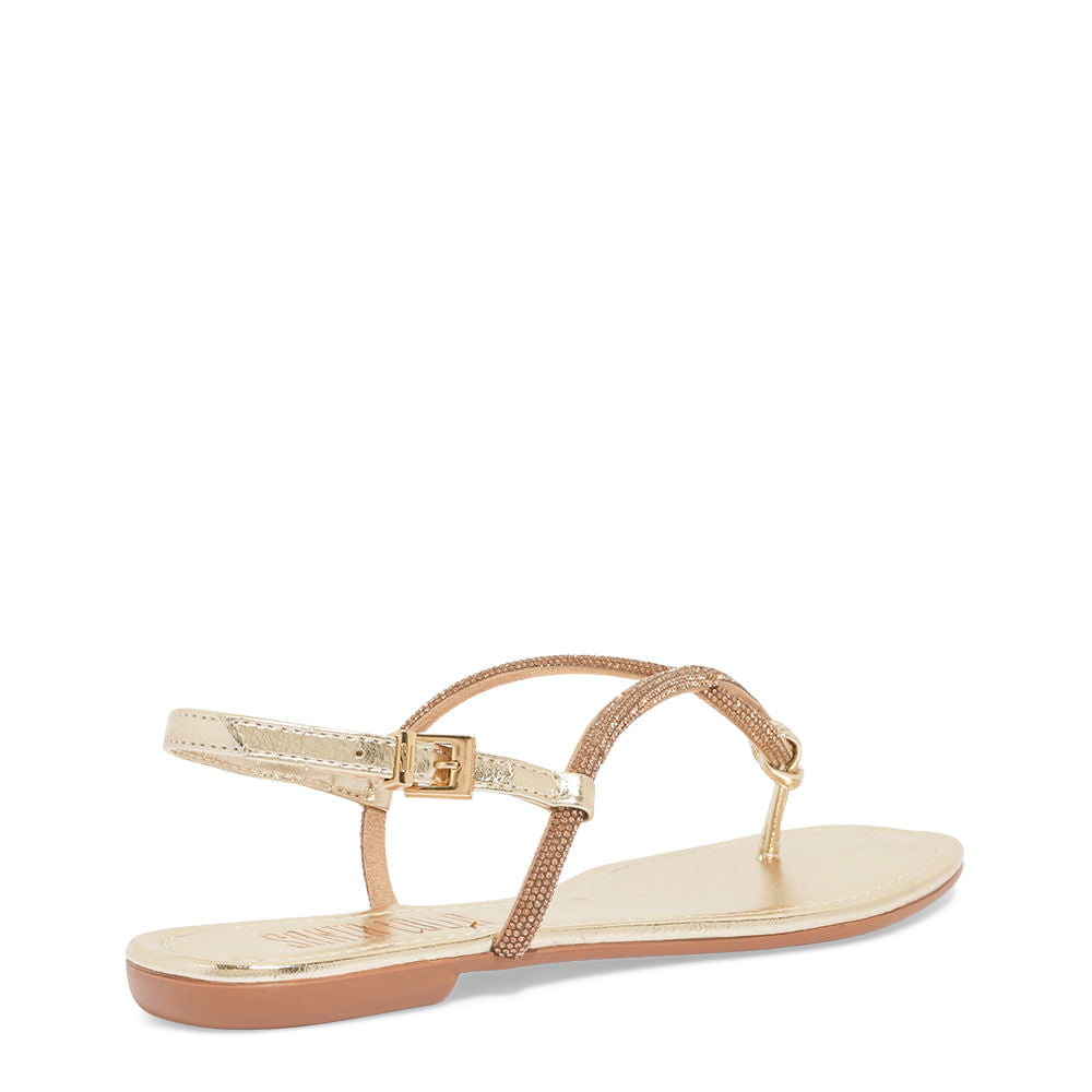 Rasteirinha Santa Lolla Strass Tiras Cruzadas Dourada Metalizada