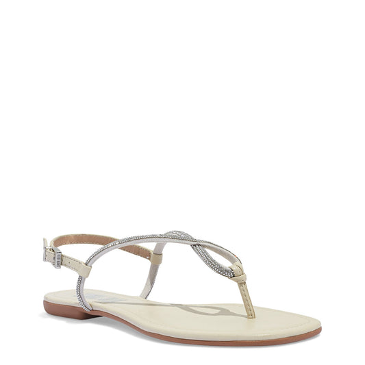 Rasteirinha Santa Lolla Strass Tiras Cruzadas Off White