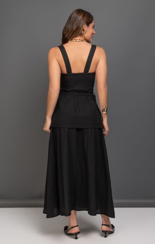 Saia De Linho Preta Frysaide