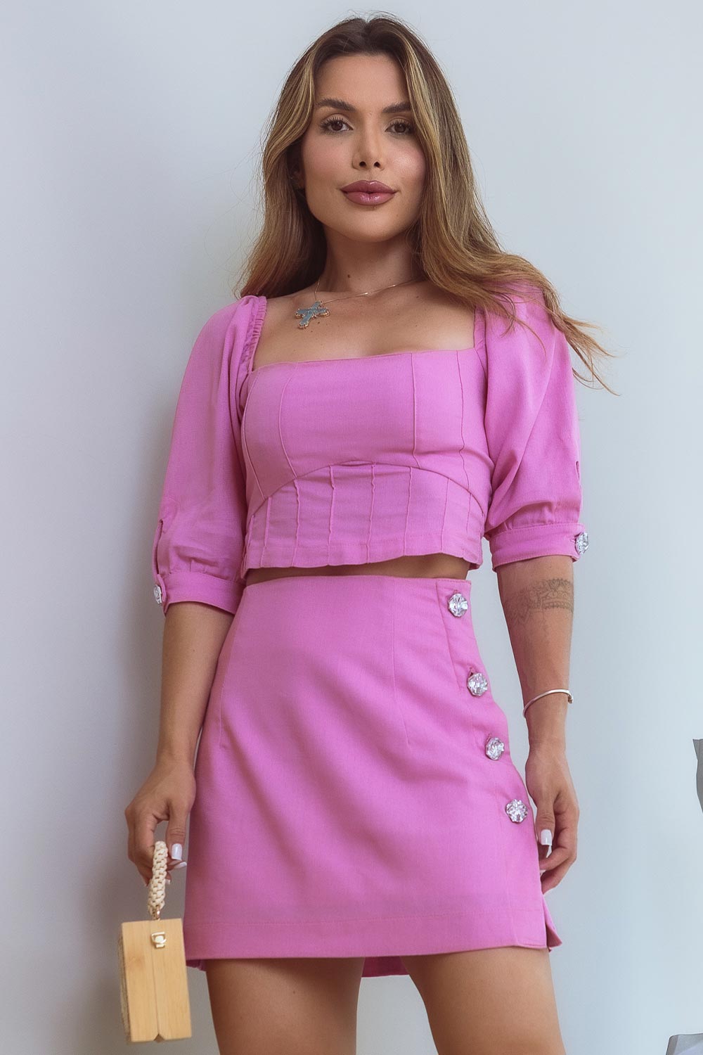 Saia Linho Rosa Cristal Frysaide