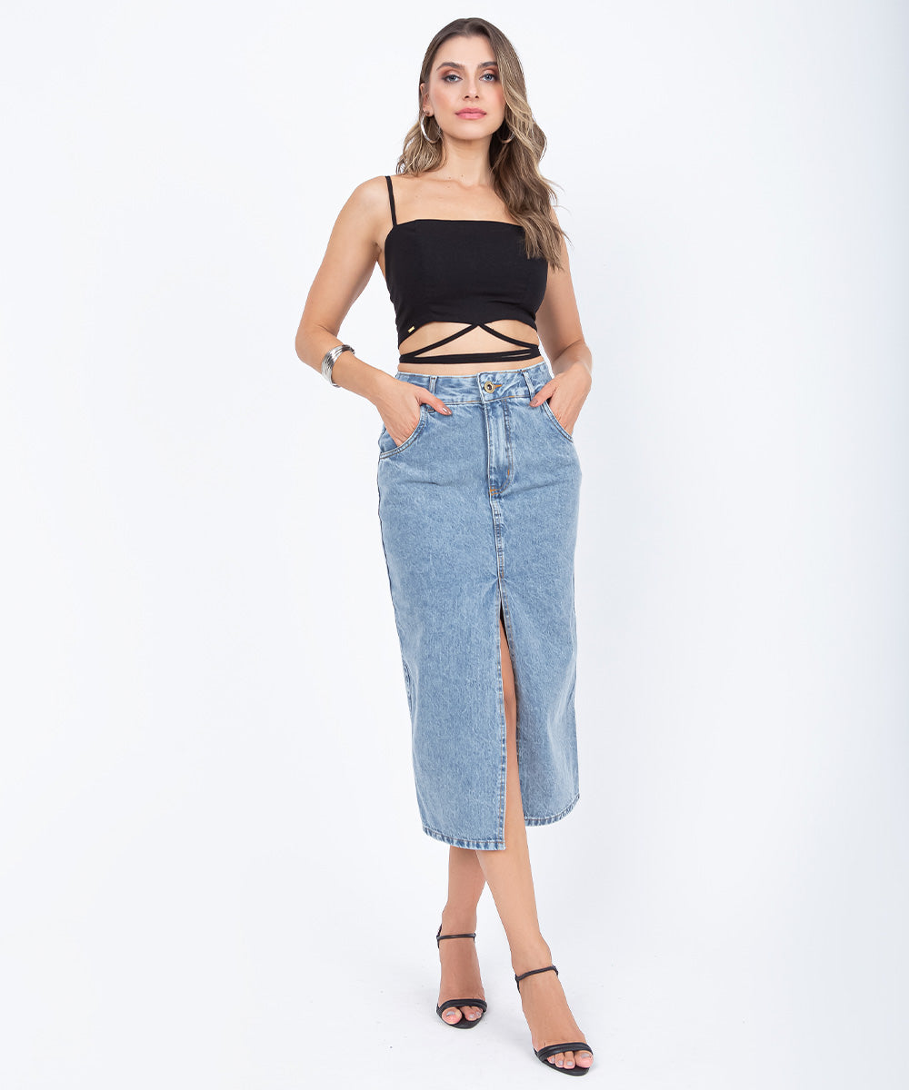 Saia Midi Frysaide Jeans