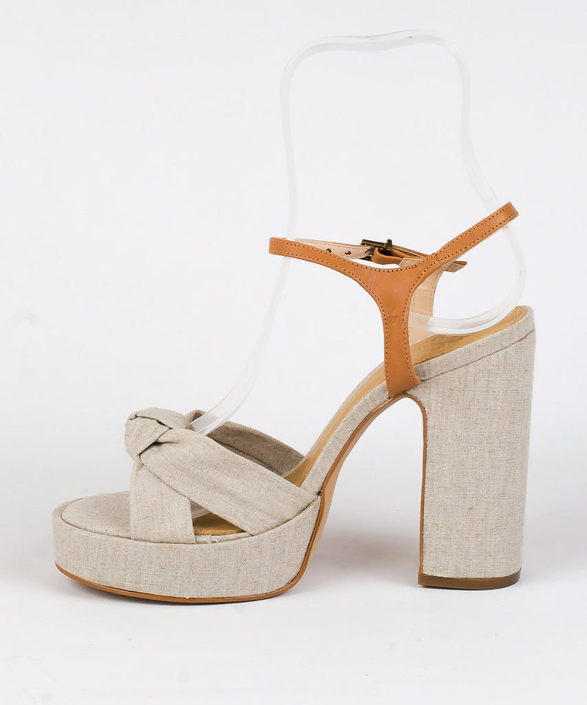 Sandália Degalls Linho Salto Bloco Meia Pata