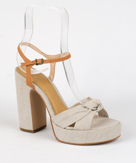 Sandália Degalls Linho Salto Bloco Meia Pata