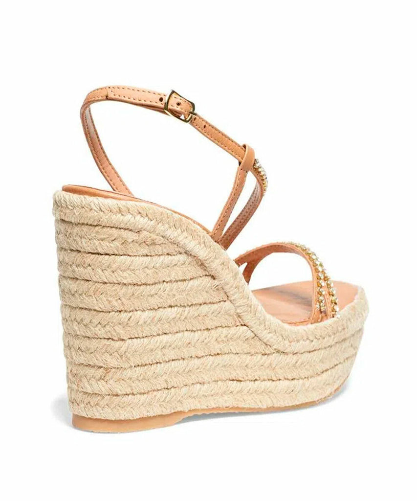 Sandália Degalls Nude Strass Cristal Salto Anabela