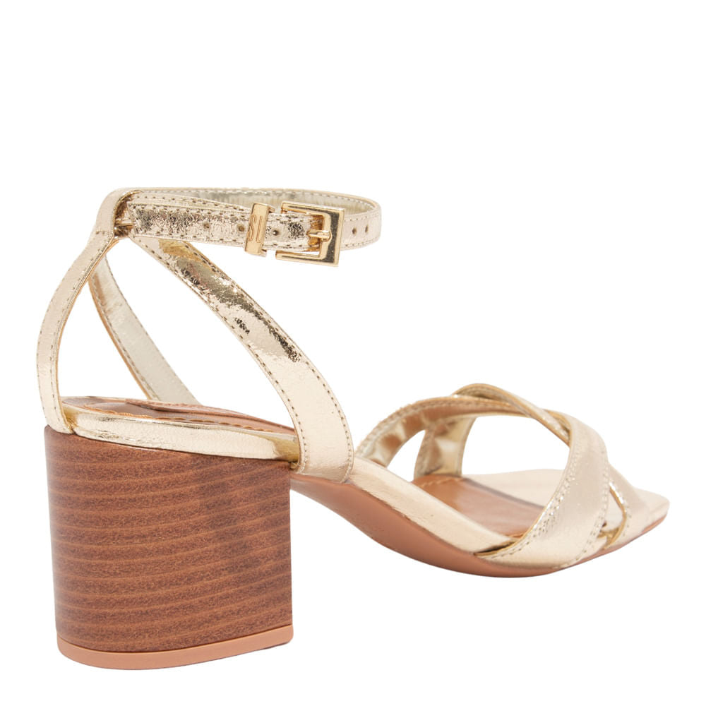 Sandália Dourada Santa Lolla Metalic Salto Bloco Fachete