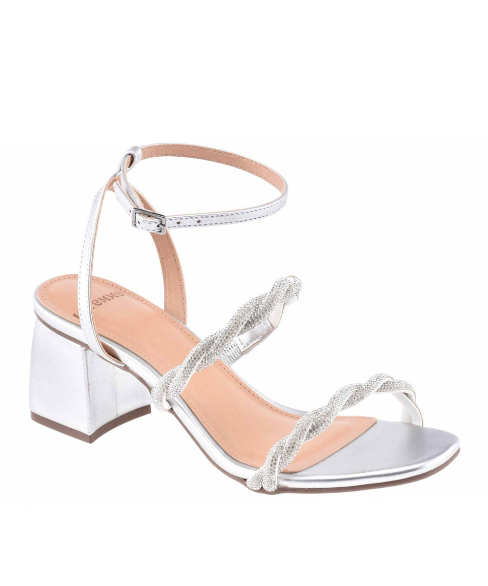 Sandália La Femme Prata Metalizado Strass Trançado