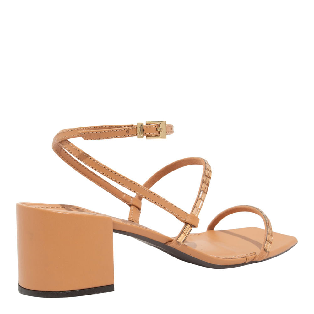 Sandália Nude Santa Lolla Salto Bloco Tiras Brilho