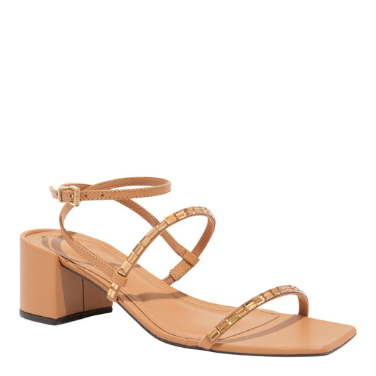 Sandália Nude Santa Lolla Salto Bloco Tiras Brilho