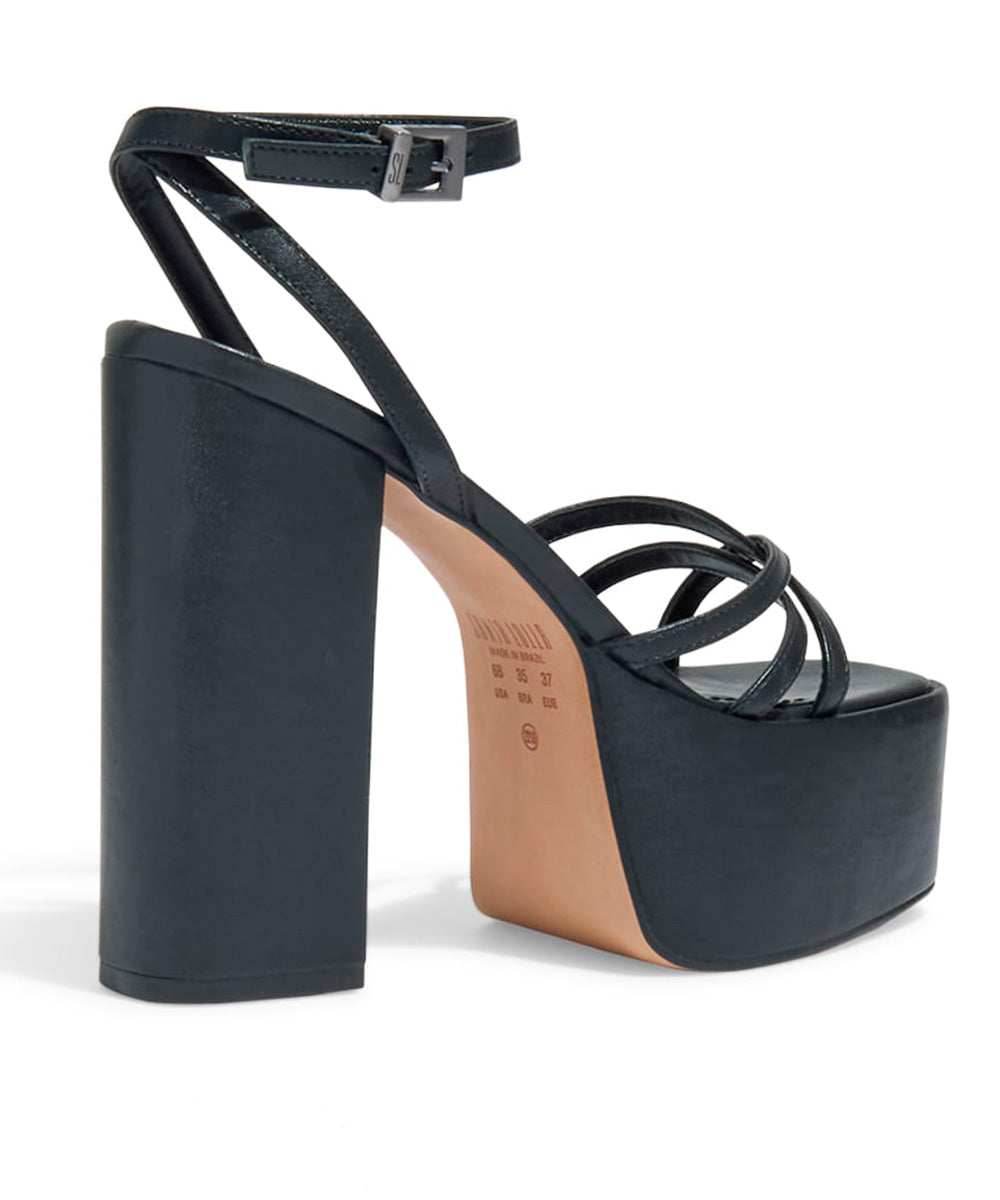 Sandália Plataforma Santa Lolla Salto Alto Tiras Finas Preta