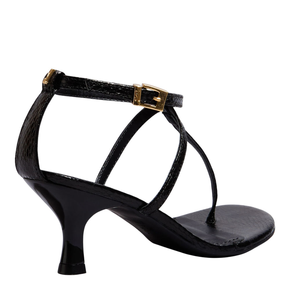 Sandália Preta Salto Fino Santa Lolla Metalizada Snake