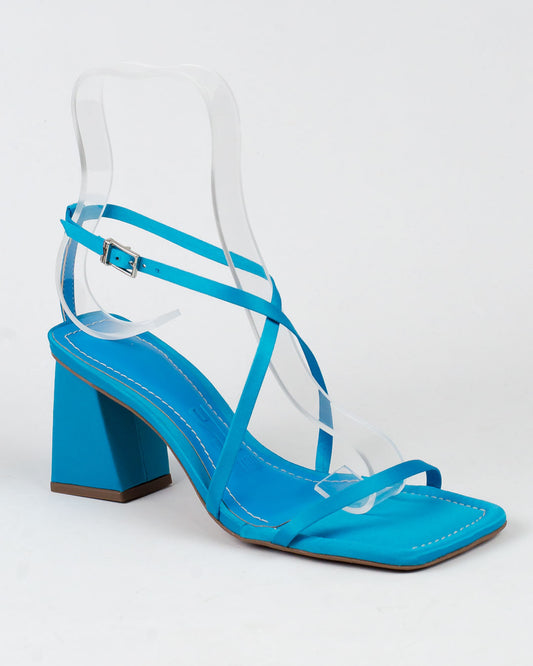 Sandália Santa Lolla Azul Maldivas Cetim Salto Alto Grosso