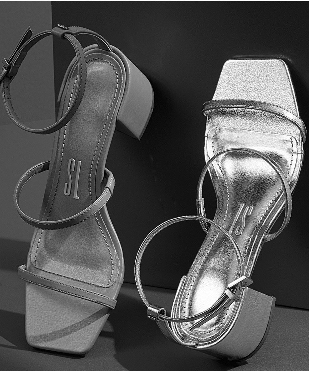 Sandália Santa Lolla Bege Salto Bloco Baixo Tiras Finas