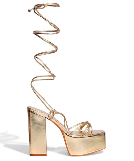 Sandália Santa Lolla Champagne Ipanema Salto Grosso Meia Pata