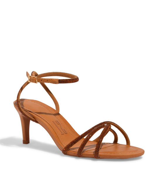 Sandália Santa Lolla Couro Confort Marrom Strass Salto Fino