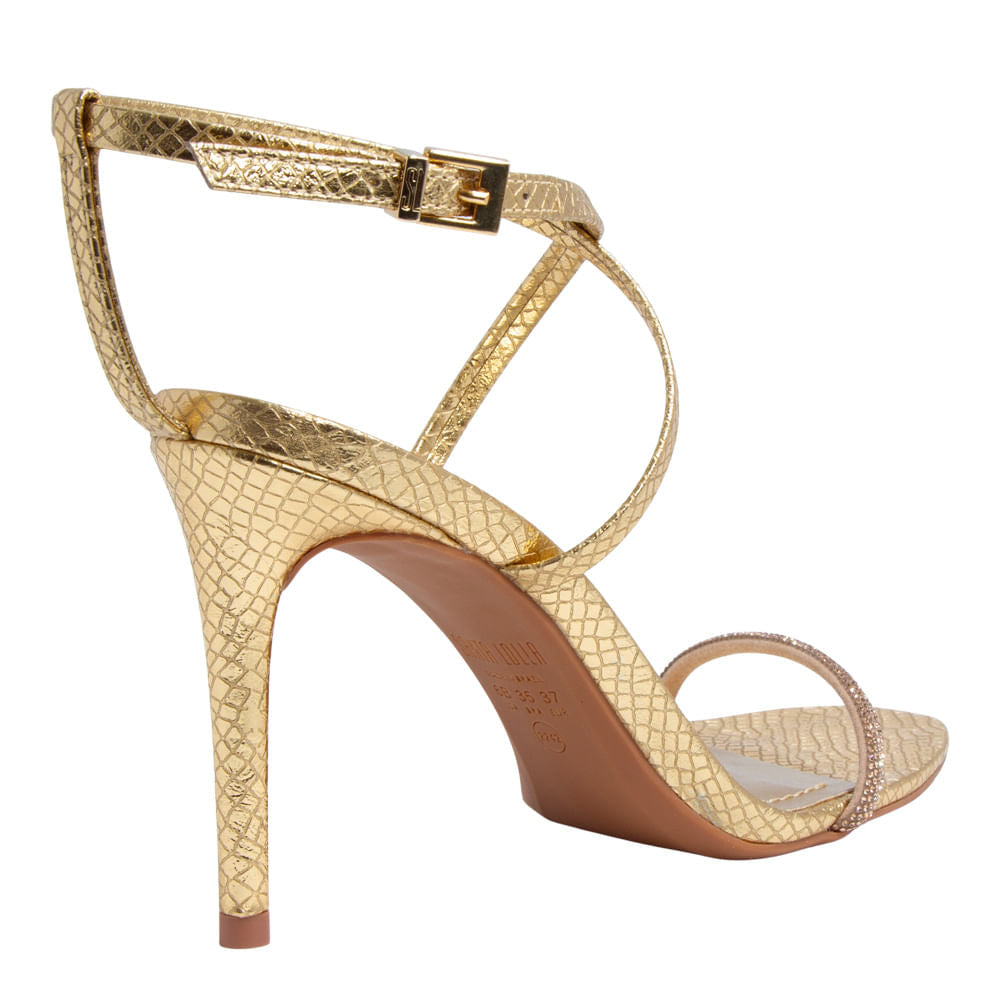 Sandália Santa Lolla Dourada Cobra Strass Salto Alto Fino