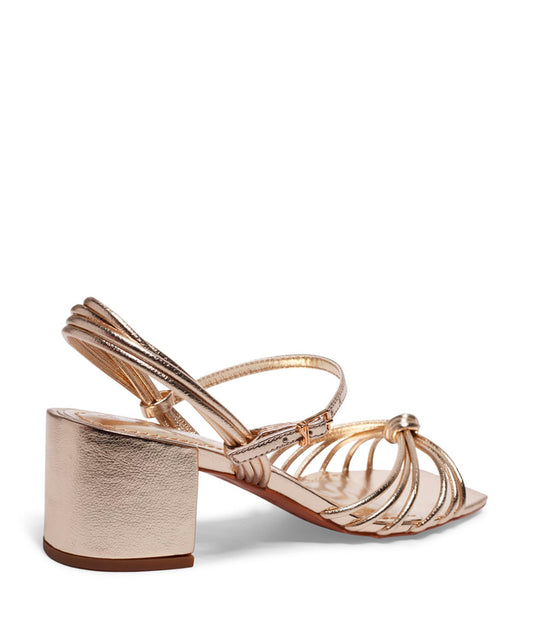 Sandália Santa Lolla Dourada Metalizada Salto Bloco