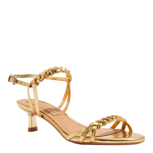 Sandália Santa Lolla Dourada Metalizada Salto Fino Baixo