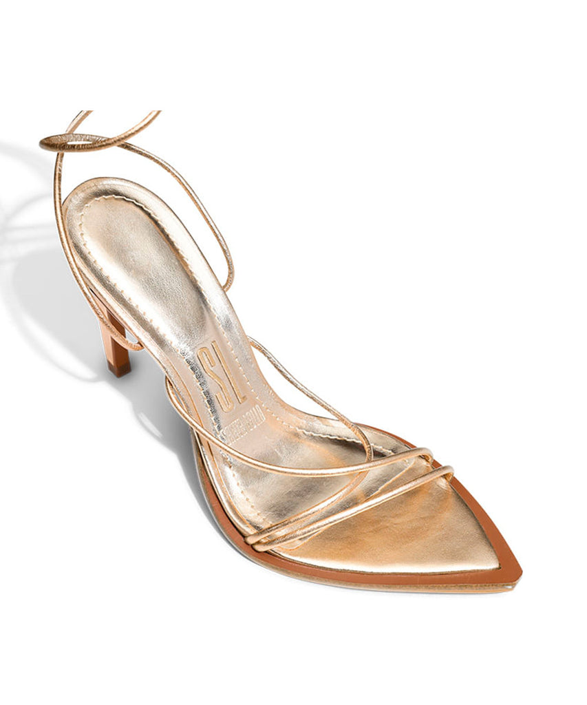 Sandália Santa Lolla Dourada Salto Alto Fino Amarração