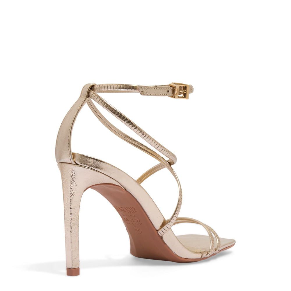 Sandália Santa Lolla Dourada Salto Fino Alto Tiras Cruzadas