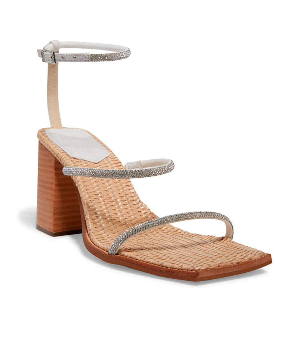 Sandália Santa Lolla Marrom Salto Madeira Tiras Strass