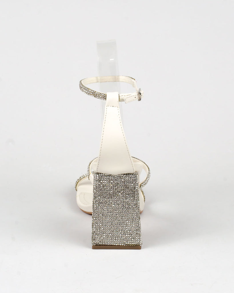 Sandália Santa Lolla Off White Strass Salto Alto Grosso
