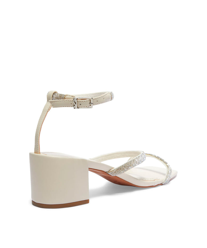 Sandália Santa Lolla Off White Strass Salto Grosso