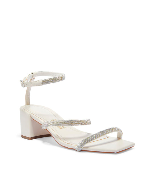 Sandália Santa Lolla Off White Strass Salto Grosso