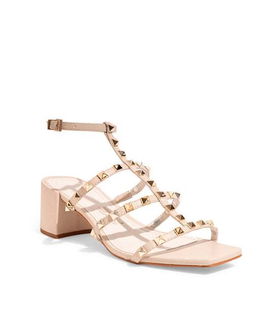 Sandalia Santa Lolla Off White Tiras Spikes Salto Bloco Baixo