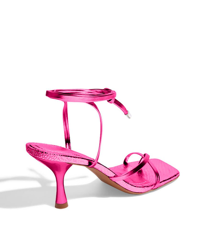 Sandália Santa Lolla Pink Metalizado Salto Médio Amarração