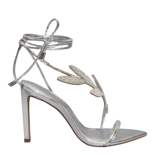 Sandália Santa Lolla Prata Folha Brilho Salto Fino
