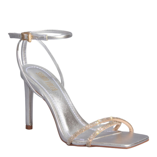 Sandália Santa Lolla Prata Metalizada Tiras Strass