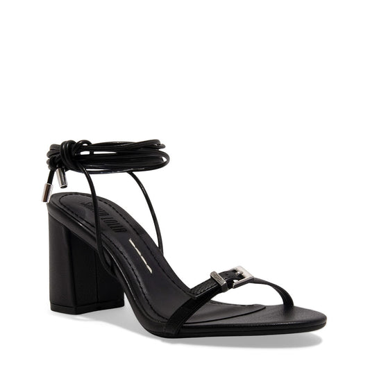 Sandália Santa Lolla Preta Amarração Salto Bloco Médio