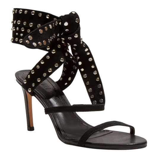 Sandália Santa Lolla Preta Camurça Tachas Salto Fino