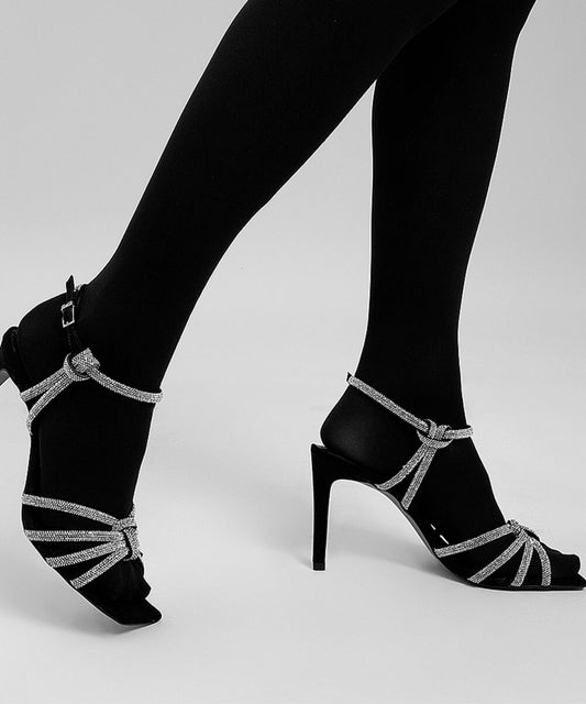 Sandália Santa Lolla Preta Camurça Tiras Strass