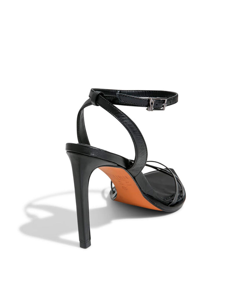 Sandália Santa Lolla Preta Couro Salto Fino Alto