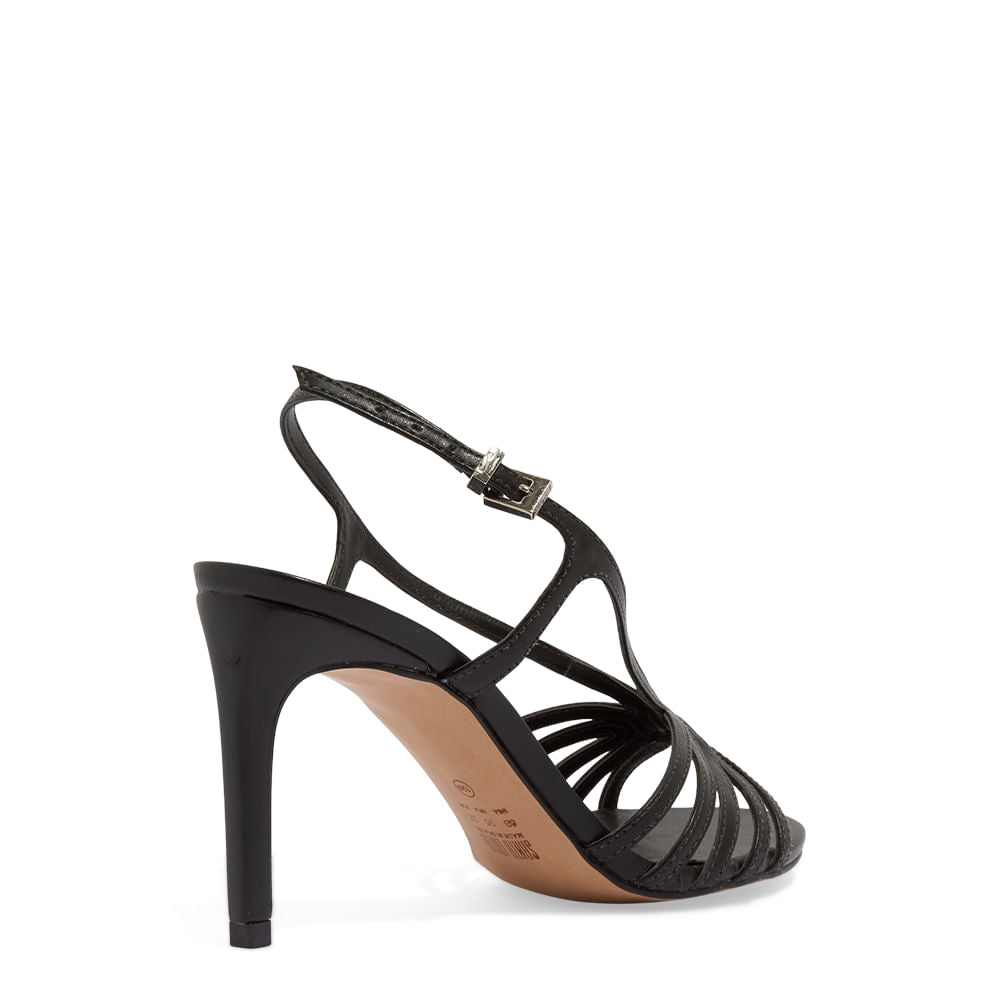 Sandália Santa Lolla Preta Salto Alto Fino Tiras Trabalhadas