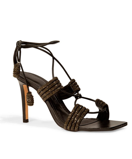 Sandália Santa Lolla Preta Strass Salto Alto Fino