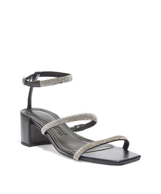 Sandália Santa Lolla Preta Strass Salto Bloco