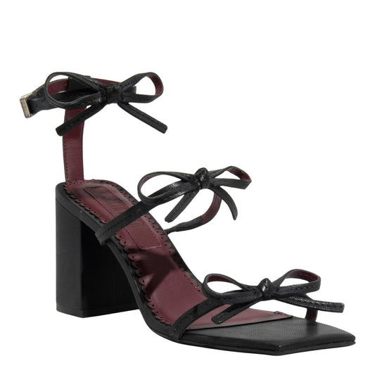 Sandália Santa Lolla Preta Tiras Laço Salto Bloco