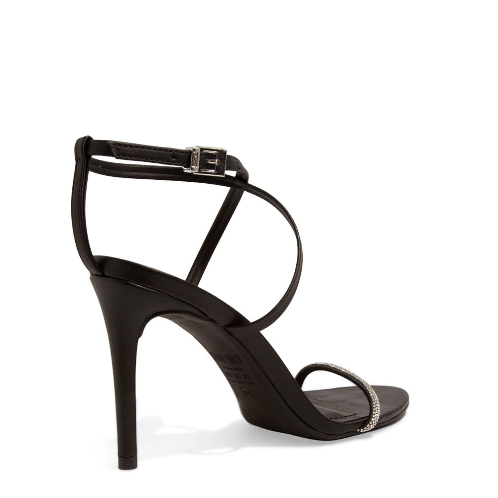 Sandália Santa Lolla Preta Tiras Strass Salto Alto Fino
